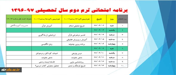 برنامه امتحانی  نیمسال دوم 97-96 2